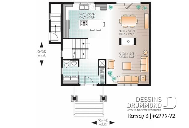 Rez-de-chaussée - Plan de maison 3 chambres avec appartement au sous-sol, buanderie au rez-de-chaussée, foyer - Norway 3