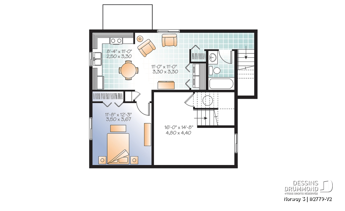 Sous-sol - Plan de maison 3 chambres avec appartement au sous-sol, buanderie au rez-de-chaussée, foyer - Norway 3