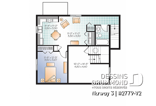 Sous-sol - Plan de maison 3 chambres, avec appartement au sous-sol, buanderie au rez-de-chaussée, foyer - Norway 3