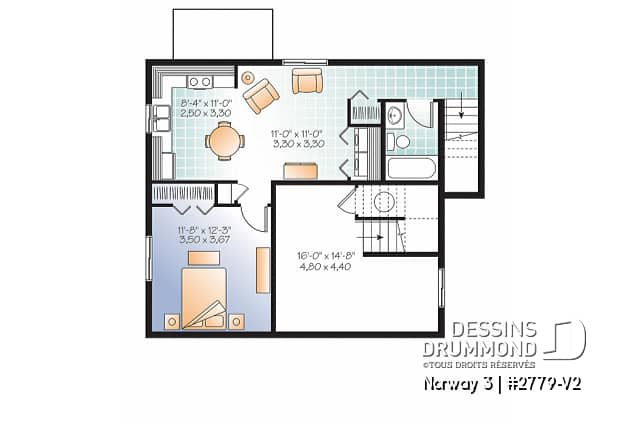 Sous-sol - Plan de maison 3 chambres avec appartement au sous-sol, buanderie au rez-de-chaussée, foyer - Norway 3