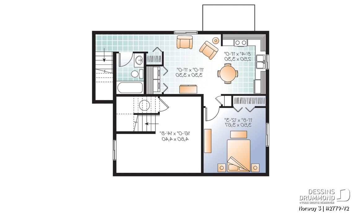 Sous-sol - Plan de maison 3 chambres avec appartement au sous-sol, buanderie au rez-de-chaussée, foyer - Norway 3