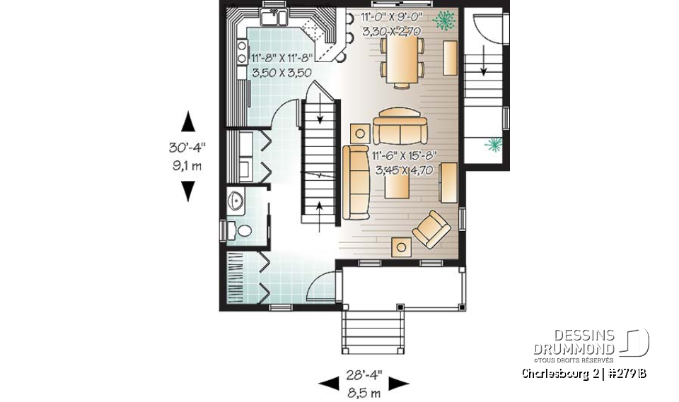 Rez-de-chaussée - Plan de maison avec bachelor appartement au sous-sol, beaucoup de rangement, 3 chambres - Charlesbourg 2