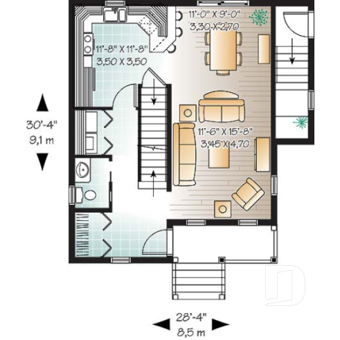 Rez-de-chaussée - Plan de maison avec bachelor appartement au sous-sol, beaucoup de rangement, 3 chambres - Charlesbourg 2