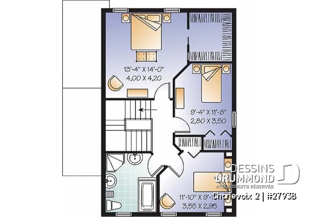 Étage - Plan de maison à étage, 3 chambres, appartement au sous-sol, buanderie au rez-de-chaussée, vestibule - Charlevoix 2