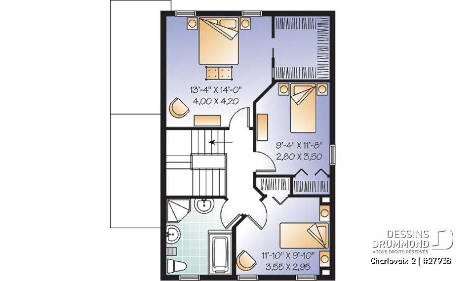 Étage - Plan de maison à étage, 3 chambres, appartement au sous-sol, buanderie au rez-de-chaussée, vestibule - Charlevoix 2