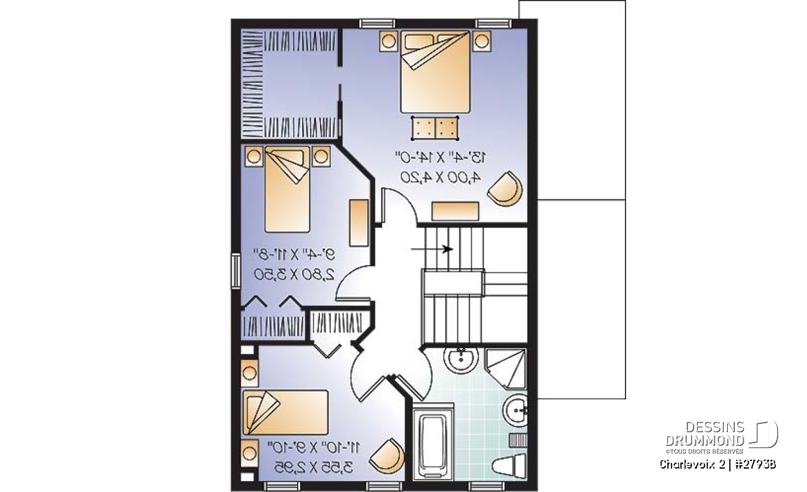Étage - Plan de maison à étage, 3 chambres, appartement au sous-sol, buanderie au rez-de-chaussée, vestibule - Charlevoix 2