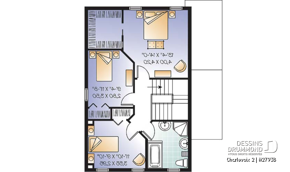 Étage - Plan de maison à étage, 3 chambres, appartement au sous-sol, buanderie au rez-de-chaussée, vestibule - Charlevoix 2