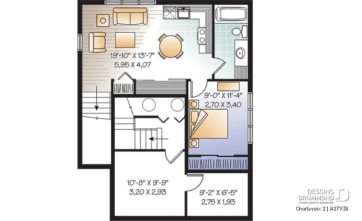 Sous-sol - Plan de maison à étage, 3 chambres, appartement au sous-sol, buanderie au rez-de-chaussée, vestibule - Charlevoix 2