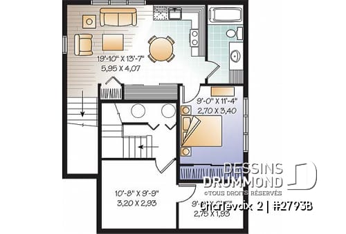 Sous-sol - Plan de maison à étage, 3 chambres, appartement au sous-sol, buanderie au rez-de-chaussée, vestibule - Charlevoix 2