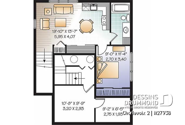 Sous-sol - Plan de maison à étage, 3 chambres, appartement au sous-sol, buanderie au rez-de-chaussée, vestibule - Charlevoix 2