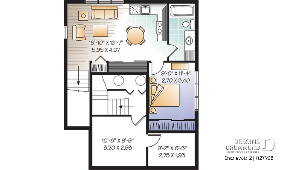 Sous-sol - Plan de maison à étage, 3 chambres, appartement au sous-sol, buanderie au rez-de-chaussée, vestibule - Charlevoix 2