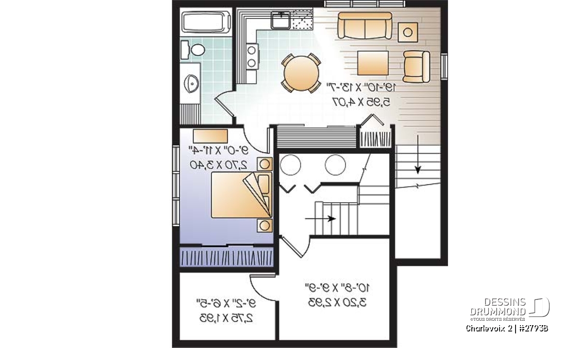 Sous-sol - Plan de maison à étage, 3 chambres, appartement au sous-sol, buanderie au rez-de-chaussée, vestibule - Charlevoix 2