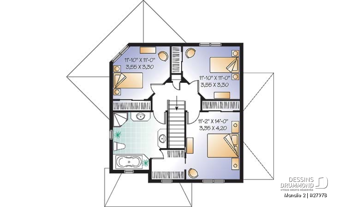 Étage - Plan de maison 3 chambres + appartement 1 chambre au sous-sol, bureau à domicile, grande chambre parents - Manalie 2