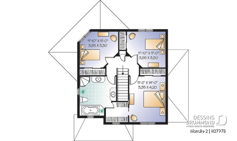 Étage - Plan de maison 3 chambres + appartement 1 chambre au sous-sol, bureau à domicile, grande chambre parents - Manalie 2