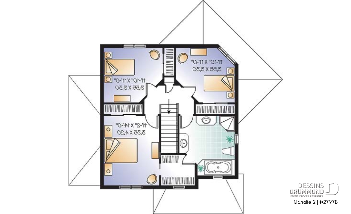 Étage - Plan de maison 3 chambres + appartement 1 chambre au sous-sol, bureau à domicile, grande chambre parents - Manalie 2