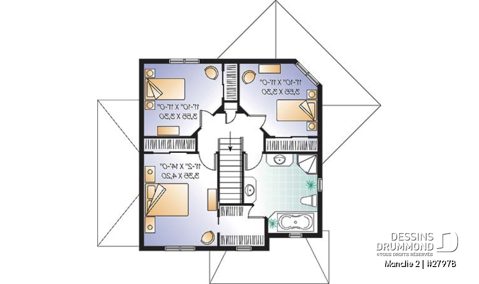 Étage - Plan de maison 3 chambres + appartement 1 chambre au sous-sol, bureau à domicile, grande chambre parents - Manalie 2