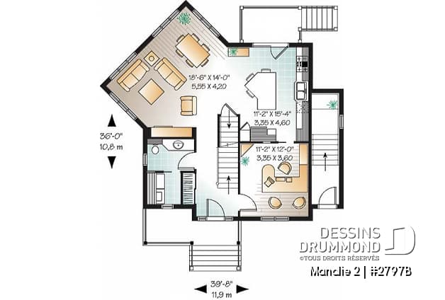 Rez-de-chaussée - Plan de maison 3 chambres + appartement 1 chambre au sous-sol, bureau à domicile, grande chambre parents - Manalie 2