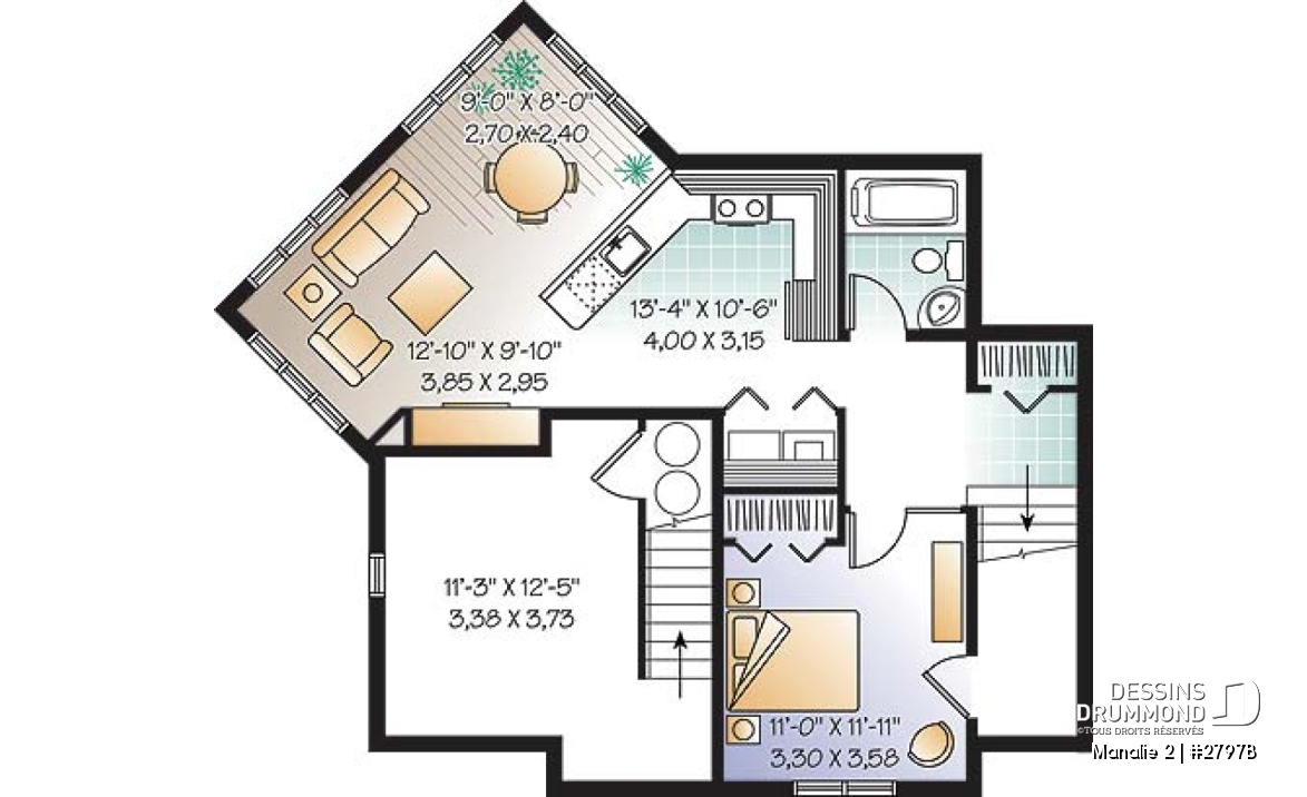 Sous-sol - Plan de maison 3 chambres + appartement 1 chambre au sous-sol, bureau à domicile, grande chambre parents - Manalie 2