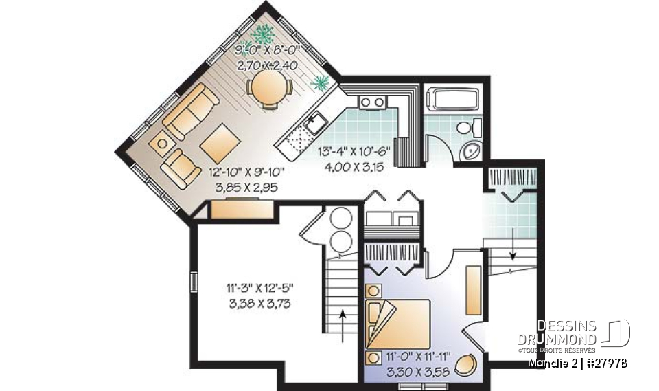 Sous-sol - Plan de maison 3 chambres + appartement 1 chambre au sous-sol, bureau à domicile, grande chambre parents - Manalie 2