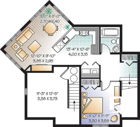 Sous-sol - Plan de maison 3 chambres + appartement 1 chambre au sous-sol, bureau à domicile, grande chambre parents - Manalie 2