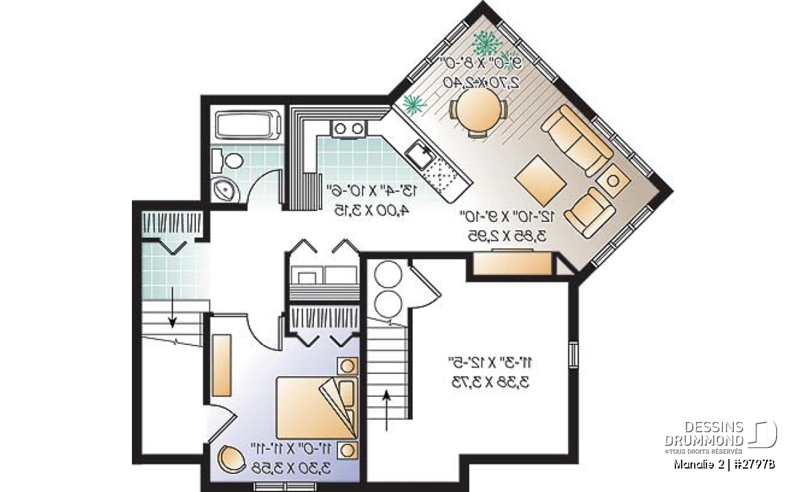 Sous-sol - Plan de maison 3 chambres + appartement 1 chambre au sous-sol, bureau à domicile, grande chambre parents - Manalie 2
