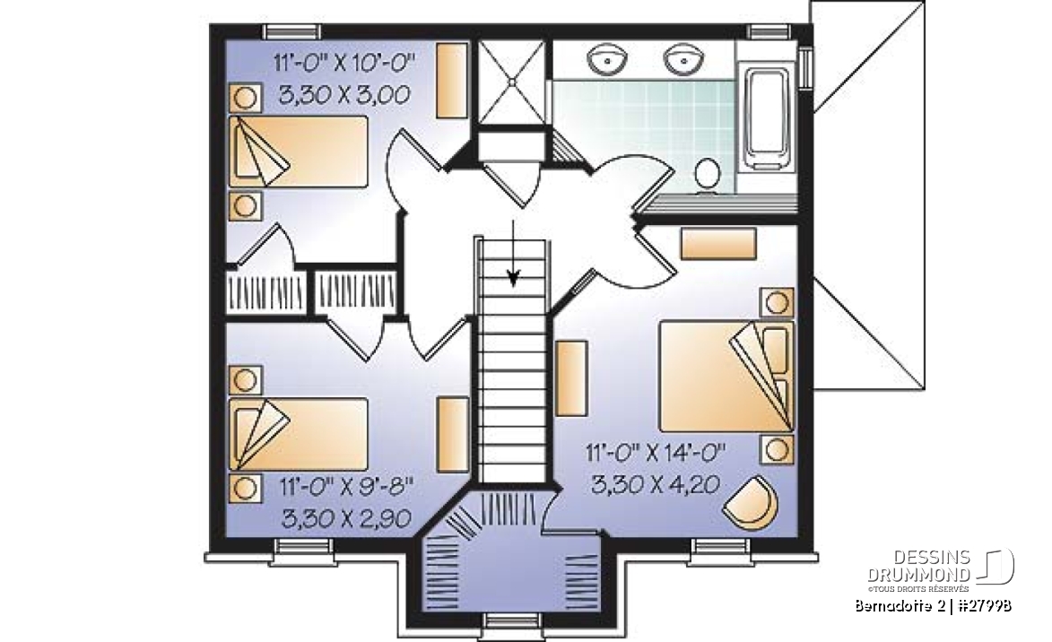 Étage - Plan de maison avec appartement au sous-sol, 3 chambres à l'unité principale, belle grande cuisine - Bernadotte 2