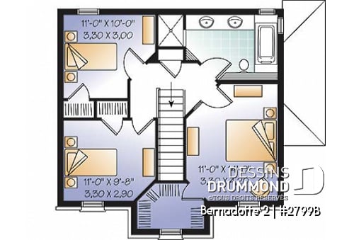 Étage - Plan de maison avec appartement au sous-sol, 3 chambres à l'unité principale, belle grande cuisine - Bernadotte 2