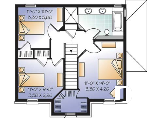 Étage - Plan de maison avec appartement au sous-sol, 3 chambres à l'unité principale, belle grande cuisine - Bernadotte 2