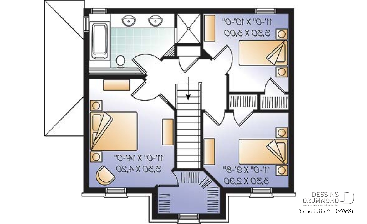 Étage - Plan de maison avec appartement au sous-sol, 3 chambres à l'unité principale, belle grande cuisine - Bernadotte 2