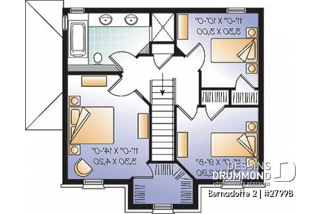 Étage - Plan de maison avec appartement au sous-sol, 3 chambres à l'unité principale, belle grande cuisine - Bernadotte 2