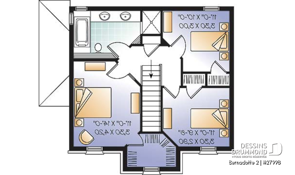 Étage - Plan de maison avec appartement au sous-sol, 3 chambres à l'unité principale, belle grande cuisine - Bernadotte 2