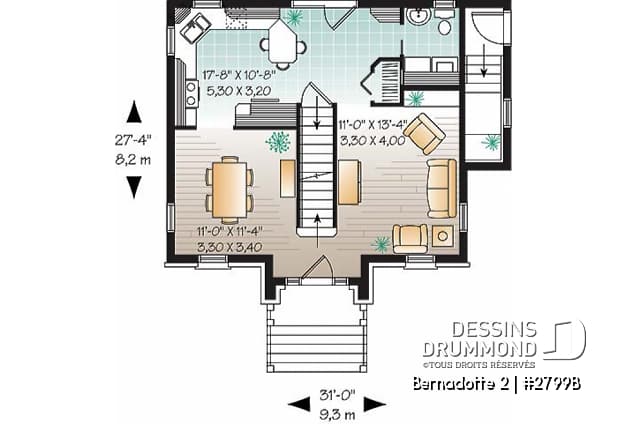 Rez-de-chaussée - Plan de maison avec appartement au sous-sol, 3 chambres à l'unité principale, belle grande cuisine - Bernadotte 2