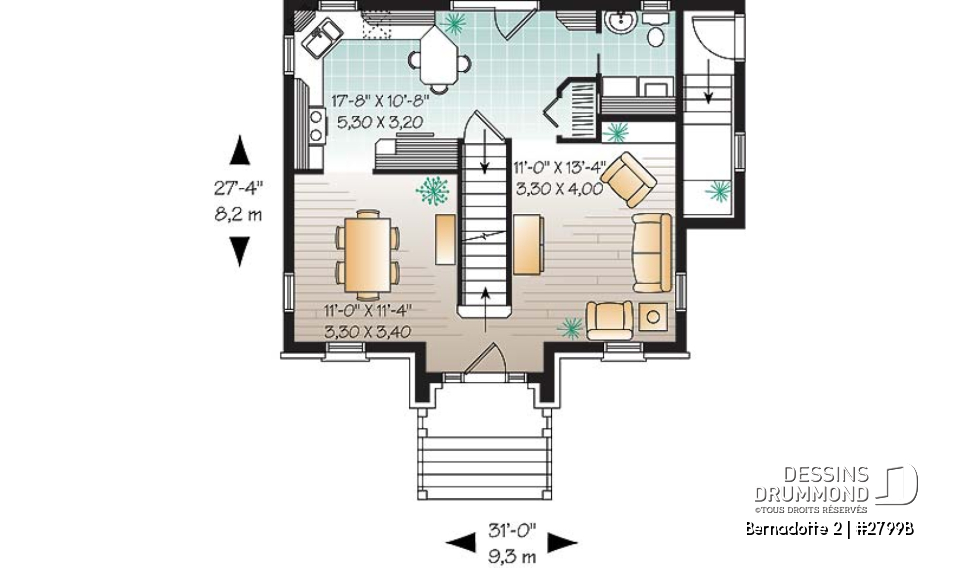 Rez-de-chaussée - Plan de maison avec appartement au sous-sol, 3 chambres à l'unité principale, belle grande cuisine - Bernadotte 2