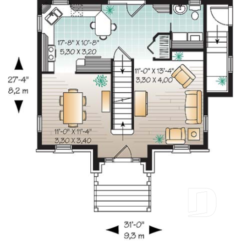 Rez-de-chaussée - Plan de maison avec appartement au sous-sol, 3 chambres à l'unité principale, belle grande cuisine - Bernadotte 2