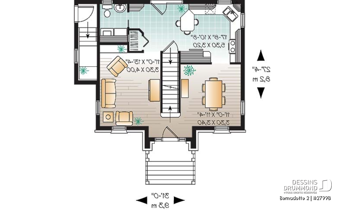 Rez-de-chaussée - Plan de maison avec appartement au sous-sol, 3 chambres à l'unité principale, belle grande cuisine - Bernadotte 2