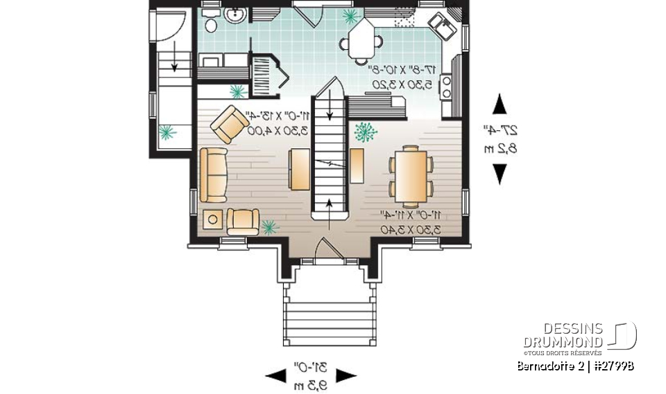 Rez-de-chaussée - Plan de maison avec appartement au sous-sol, 3 chambres à l'unité principale, belle grande cuisine - Bernadotte 2