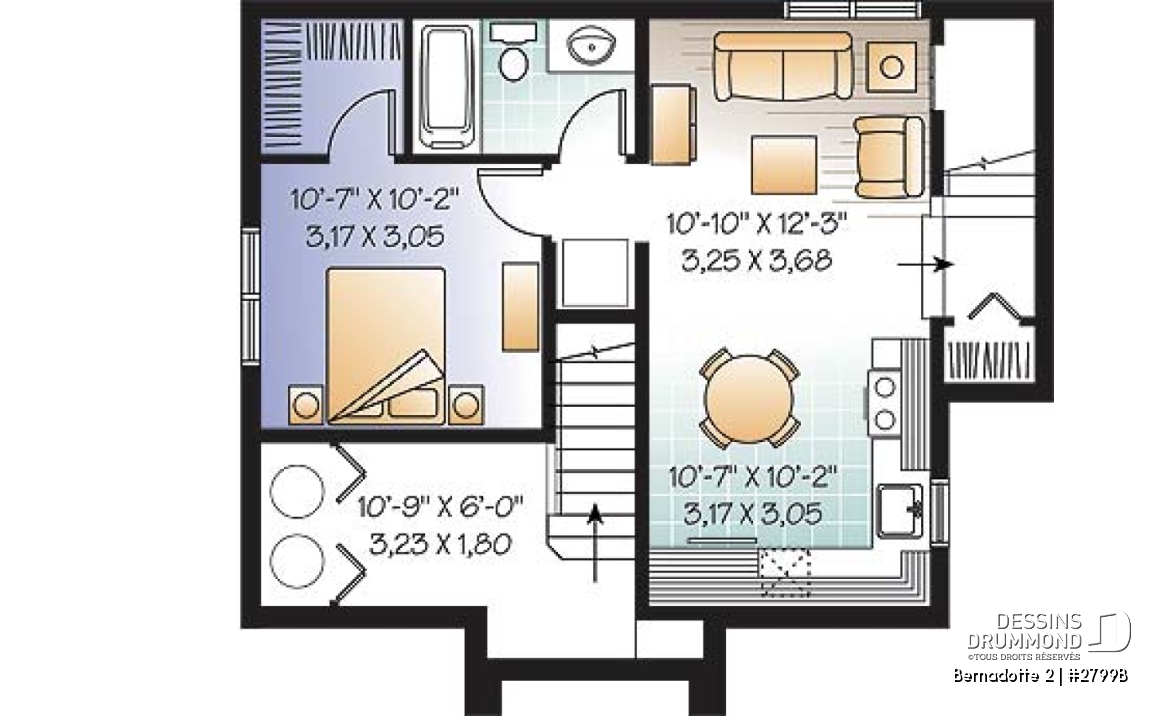 Sous-sol - Plan de maison avec appartement au sous-sol, 3 chambres à l'unité principale, belle grande cuisine - Bernadotte 2