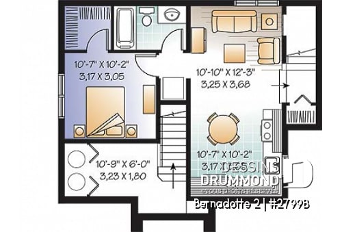 Sous-sol - Plan de maison avec appartement au sous-sol, 3 chambres à l'unité principale, belle grande cuisine - Bernadotte 2