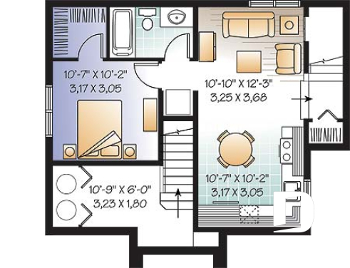 Sous-sol - Plan de maison avec appartement au sous-sol, 3 chambres à l'unité principale, belle grande cuisine - Bernadotte 2