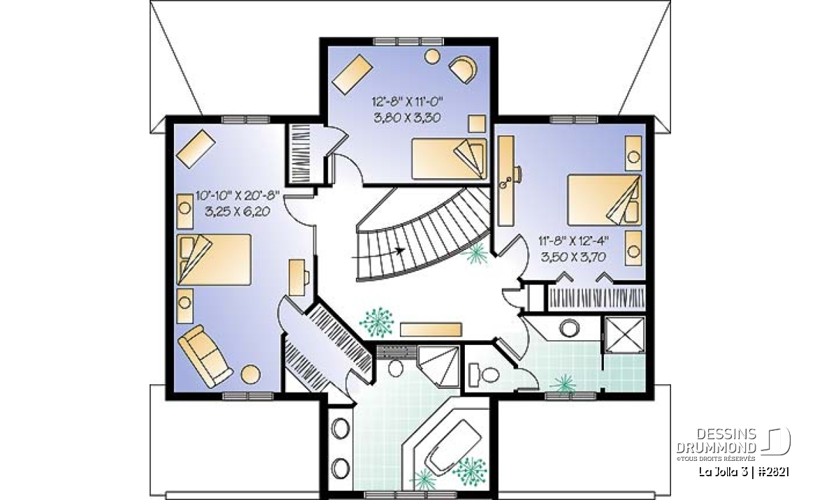 Étage - Plan de maison bi-génération, logement 1 chambre pour les grand-parents, logement 3 chambres pour la famille - La Jolla 3