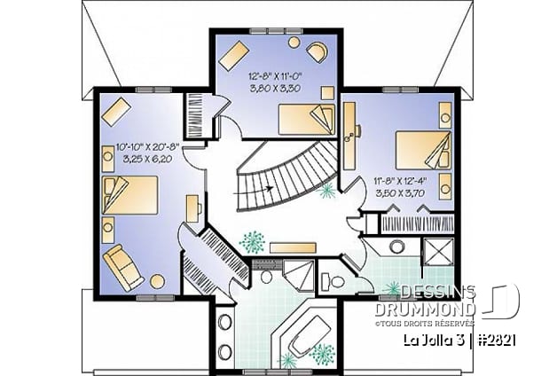 Étage - Plan de maison bi-génération, logement 1 chambre pour les grand-parents, logement 3 chambres pour la famille - La Jolla 3