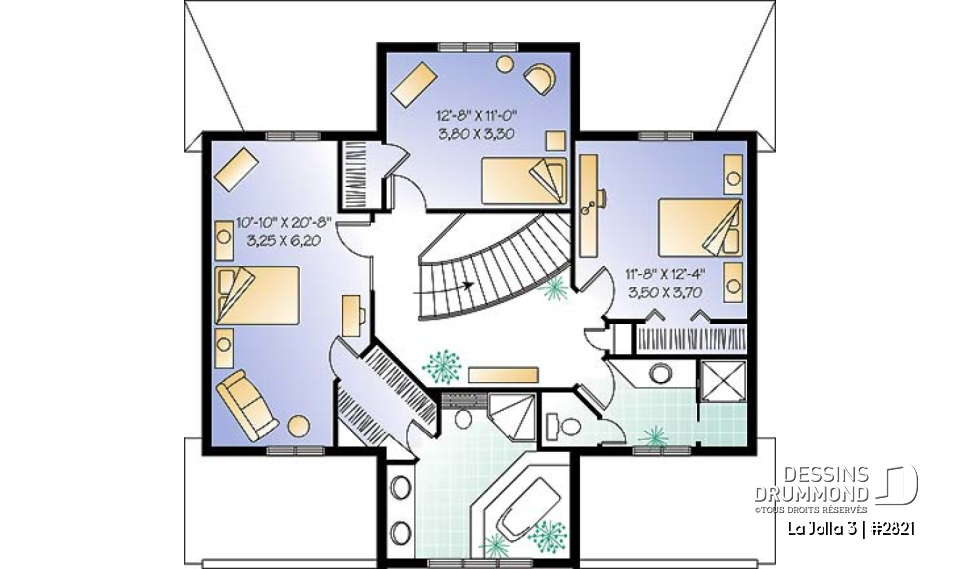 Étage - Plan de maison bi-génération, logement 1 chambre pour les grand-parents, logement 3 chambres pour la famille - La Jolla 3