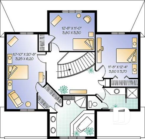 Étage - Plan de maison bi-génération, logement 1 chambre pour les grand-parents, logement 3 chambres pour la famille - La Jolla 3