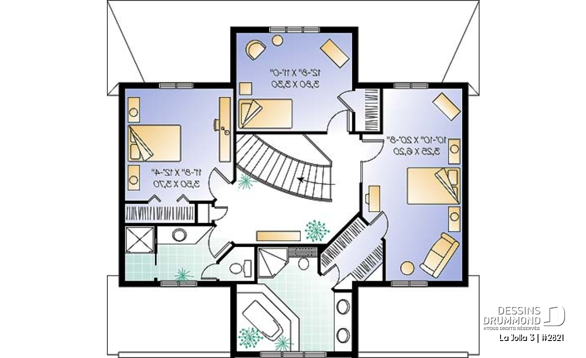 Étage - Plan de maison bi-génération, logement 1 chambre pour les grand-parents, logement 3 chambres pour la famille - La Jolla 3