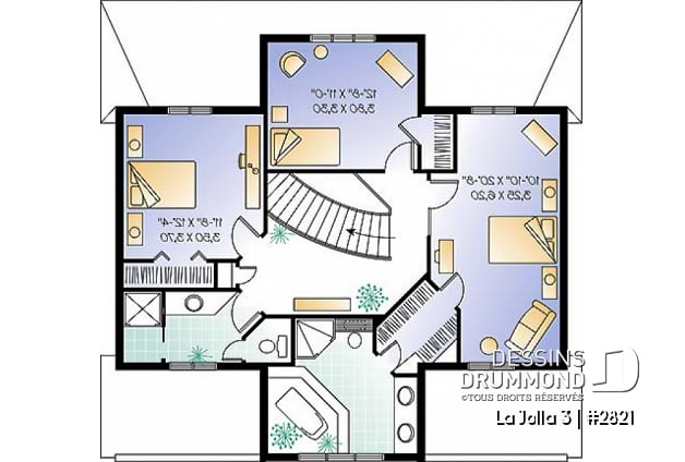 Étage - Plan de maison bi-génération, logement 1 chambre pour les grand-parents, logement 3 chambres pour la famille - La Jolla 3