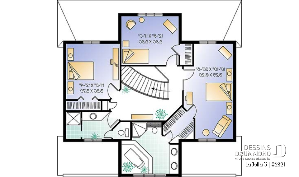 Étage - Plan de maison bi-génération, logement 1 chambre pour les grand-parents, logement 3 chambres pour la famille - La Jolla 3