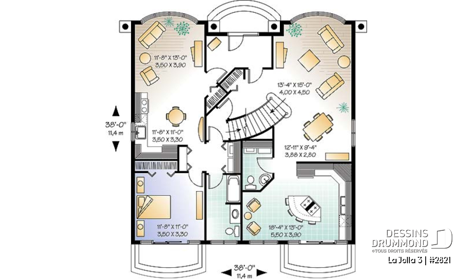 Rez-de-chaussée - Plan de maison bi-génération, logement 1 chambre pour les grand-parents, logement 3 chambres pour la famille - La Jolla 3