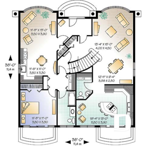 Rez-de-chaussée - Plan de maison bi-génération, logement 1 chambre pour les grand-parents, logement 3 chambres pour la famille - La Jolla 3
