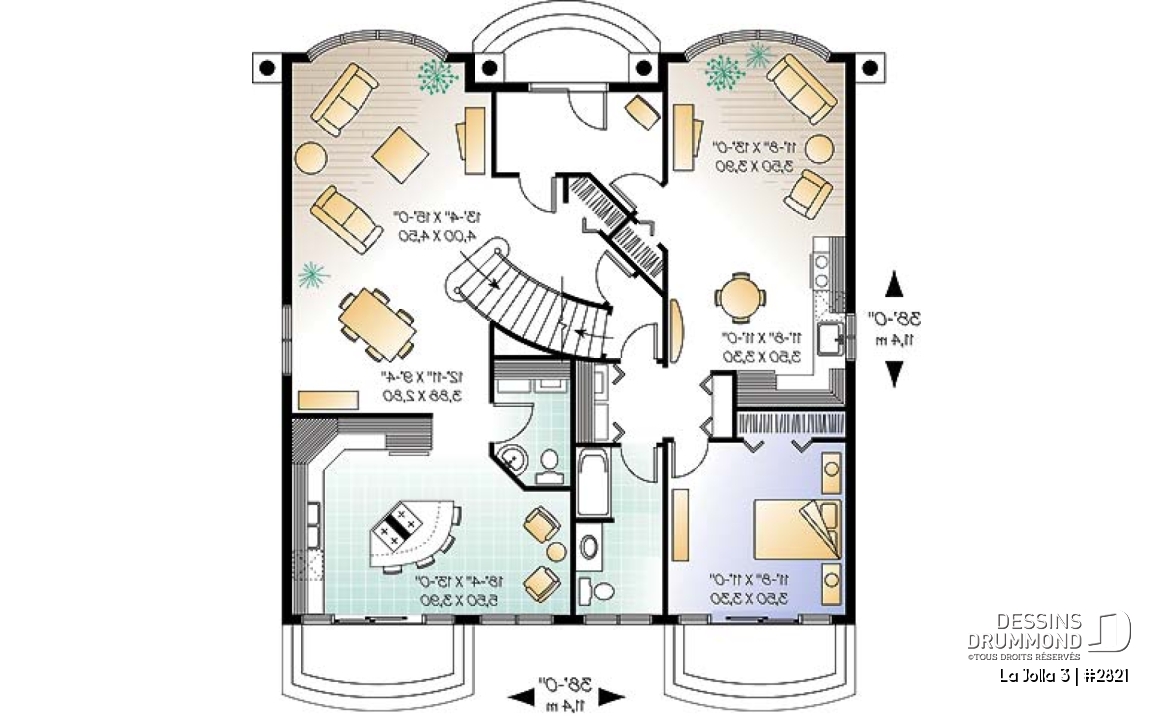 Rez-de-chaussée - Plan de maison bi-génération, logement 1 chambre pour les grand-parents, logement 3 chambres pour la famille - La Jolla 3