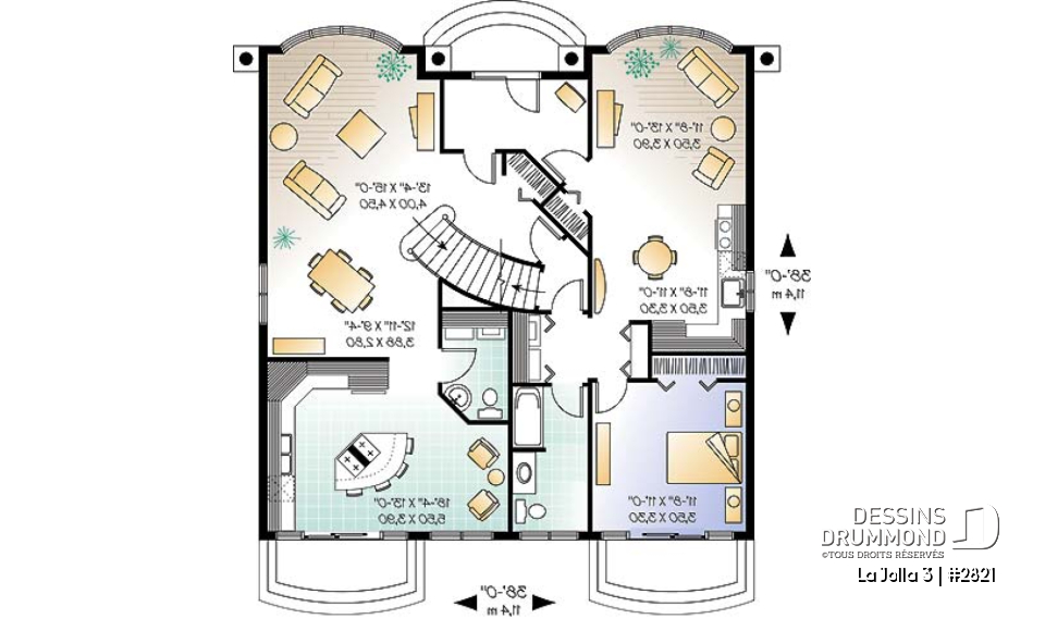 Rez-de-chaussée - Plan de maison bi-génération, logement 1 chambre pour les grand-parents, logement 3 chambres pour la famille - La Jolla 3